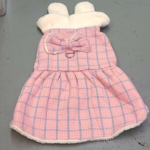 Pink Plaid Size L Dog Coat With Bunny Ears